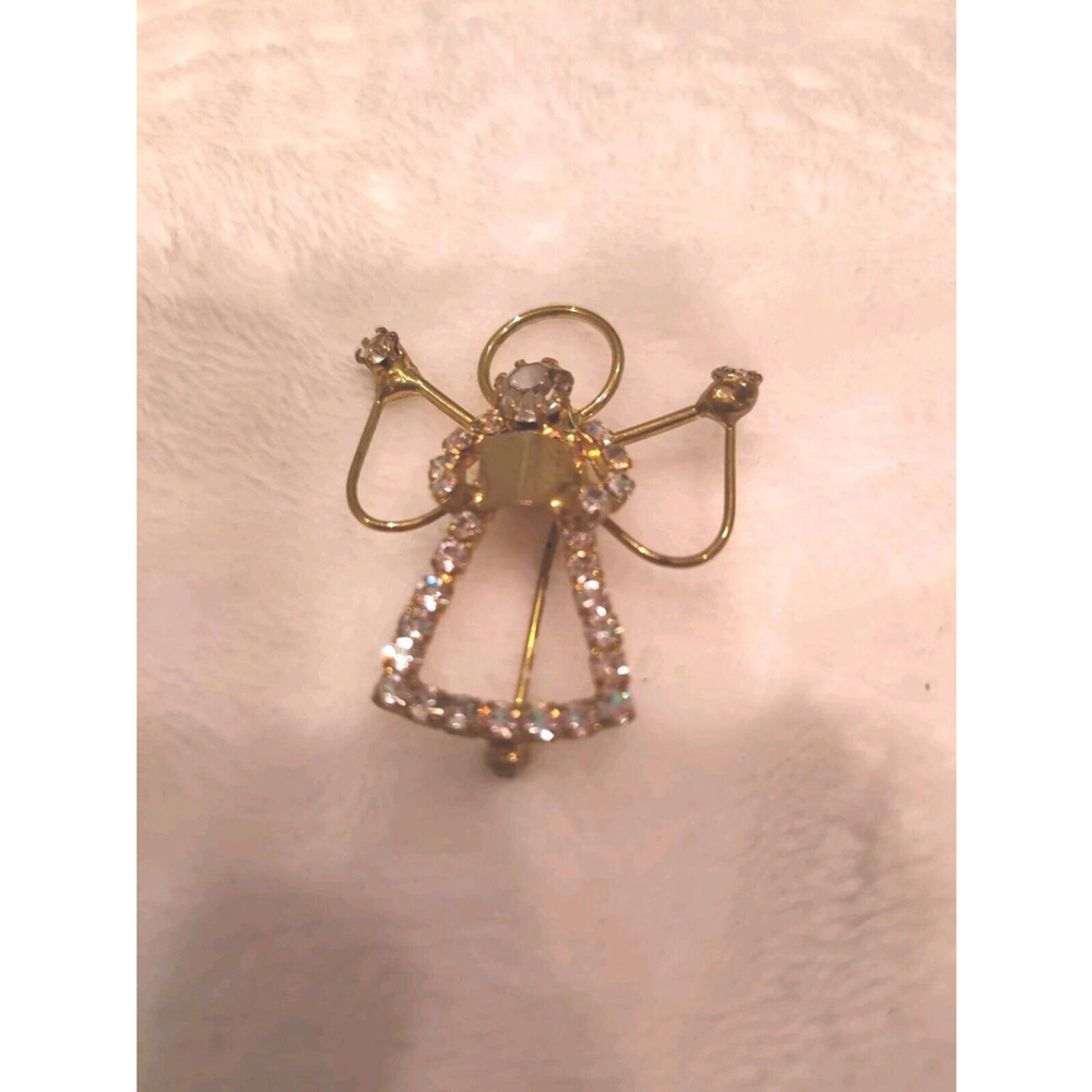 Vintage Angel Brooch Pin Gold White Stones Collectible Rare
